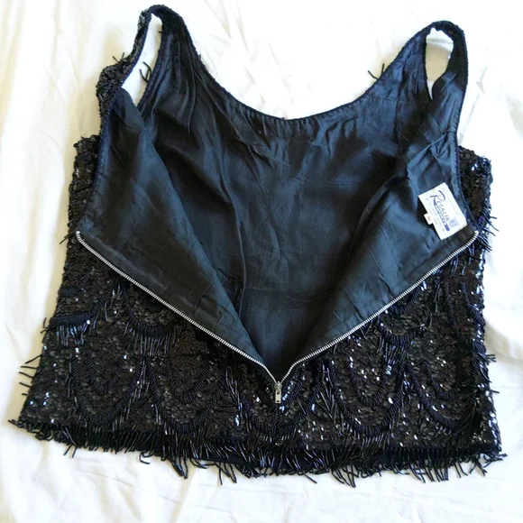 Vintage beaded lined black tank top blouse - Picture 5 of 7